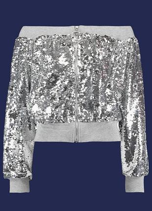 Блискуча дзеркальна кофта куртка з паєтками відкриті плечі