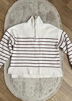 Светр напівзамок в полоску zara