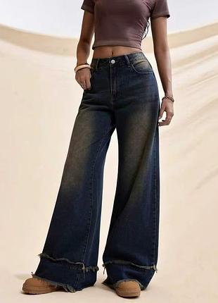 Женские джинсы с высокой талией, с широкими штанинами м синие
