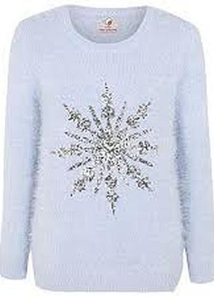 🤩1+1=3 стильний блакитний светр зі сніжинкою george, розмір 44 - 46