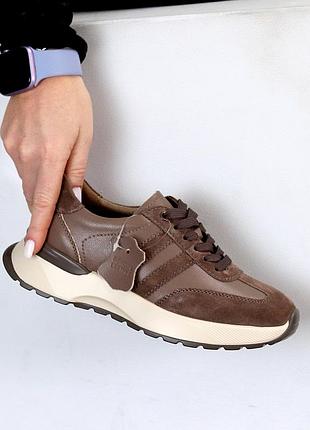 Универсальные женские кроссовки натуральная кожа + замша цвет мокко
