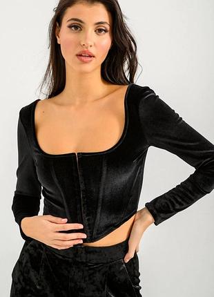 Бархатный топ-корсет с косточками с застежкой на крючки