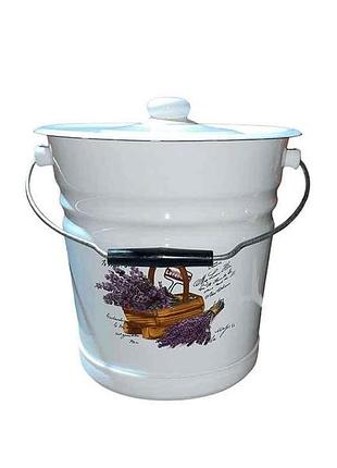 Ведро эм. 12л /2 коническое с поддоном и крышкой корзина лаванды (белая) i1324/2 тм idilia
