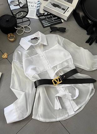 Легенька жіноча блуза в стилі zara вільного крою з прозорої органзи та вставкою на грудях з довгим широким рукавом