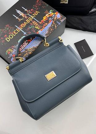 Сумка сицилия дольче габбана 25 см шкіряна брендова сумка синя блакитна голубая сумка кожаная люкс