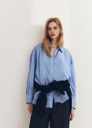 Смугаста поплінова сорочка оверсайз zara