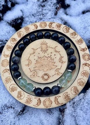 Браслет обсидіан  флюорит 8 мм