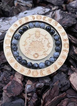 Браслет 8 мм сніжний обсидіан    і турмалін