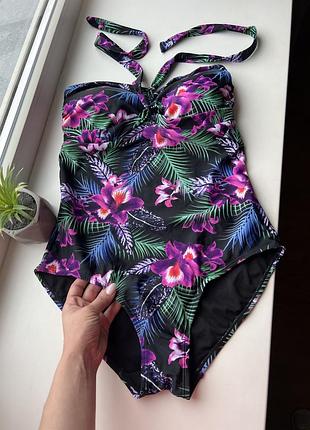 12 розмір якісний яскравий чорний з принтом суцільний спільний злитний купальник