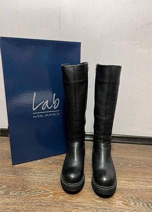 Кожаные черные сапоги lab milano, 37 размер