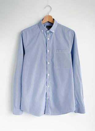 Чоловіча сорочка zara блакитна в смужку, розмір s, 100% бавовна