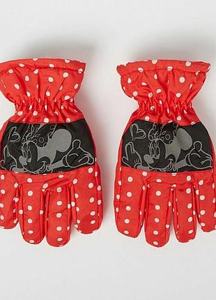 Теплі на флісі водонепроникні червоні рукавички для дівчинки 4-6 років з мінні маус disney.