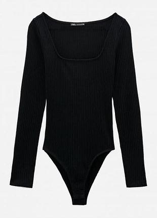 Черное боди с рукавами zara боди в рубчик зара боді з довгими рукавами в рубчик