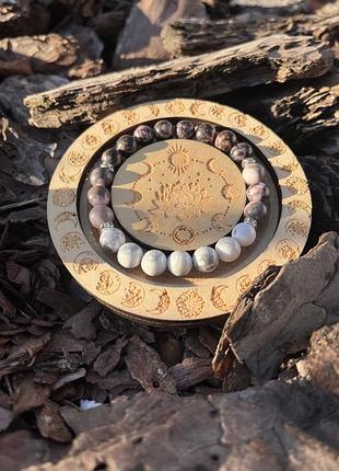 Браслет з натурального каміння яшма кахолонг і родоніт