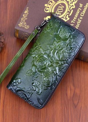 Женский кожаный клатч кошелек стильный и модный | клатч-кошелек из натуральной кожи зеленый