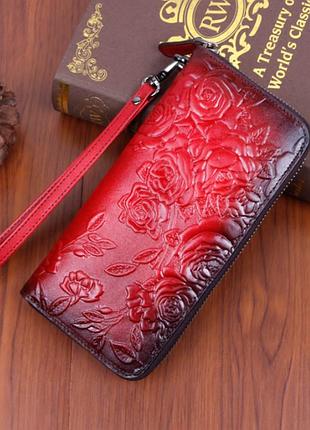 Женский кожаный клатч кошелек стильный и модный | клатч-кошелек из натуральной кожи красный