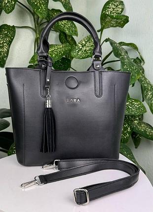 Якісна класична жіноча сумка зара чорна, велика жіноча сумочка екошкіра туреччина