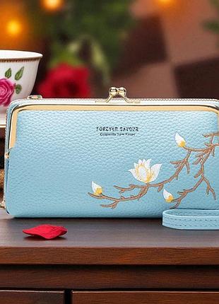 Жіноча міні сумочка клатч із вишивкою на плече, маленька сумка-шумка на плечі блакитний