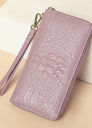 Женский клатч кошелек из натуральной кожи рептилия, женский клатч-кошелек кожаный фиолетовый