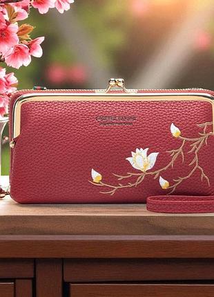 Женская мини сумочка клатч с вышивкой на плечо, маленькая сумка кошелек на плечо красный