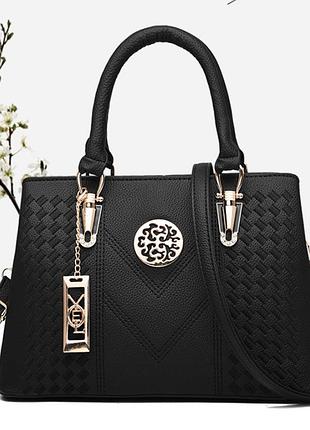 Стильна жіноча сумка на плече з ручками, жіноча сумочка класична повсякденна з брелоком