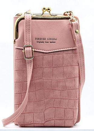 Женская мини сумочка клатч рептилия на плечо, маленькая сумка кошелек для телефона светло-розовый