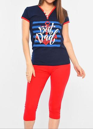 Костюм женский сине- красного цвета футболка + штаны s-m