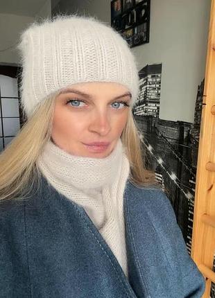 Шапка біні ангора пух норки