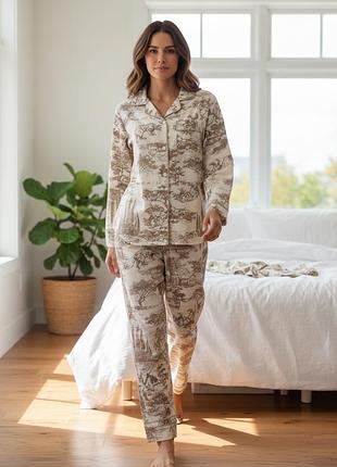 Бамбукова піжама-трійка з принтом природи ( сорочка/штани/шорти