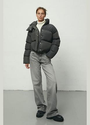 Куртка puffer пуховик темно сірий вкорочений papaya