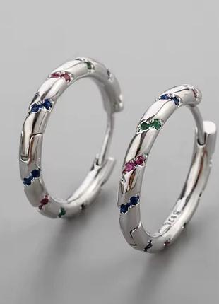 Срібні сережки круглі з фіанітами 925