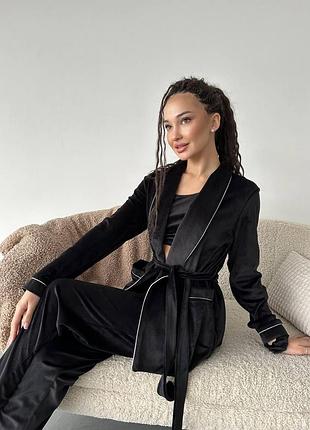 Велюрова піжама четвірка штани, топ   , сорочка з поясом