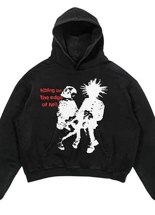 Теплий худі оверсайз на флісі в стилі y2k ,кофта з капюшоном без змійки на зиму-осінь-весну,тепла чоловіча кофта
