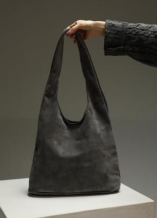 Женская сумка-шоппер из натуральной замши серый
