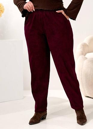 Женские брюки свободного кроя на эластичной резинке, имеют удобные карманы батал бордовый 50-64 гг.