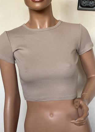 Топ жіночий в рубчик бежевий укорочений pull&bear,s/m