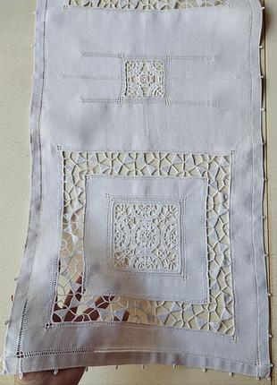 Вінтаж🤩👌🤍старовинна лляна доріжка, 37х88, з цупким тканим мереживом😍👍🤍💓