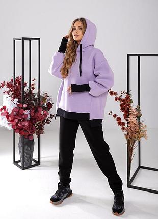 Костюм двухцветный- худи оверсайз с черными брюками