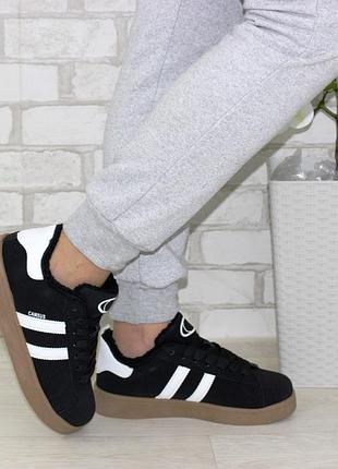 Молодіжні чорні нубукові кросівки на хутрі