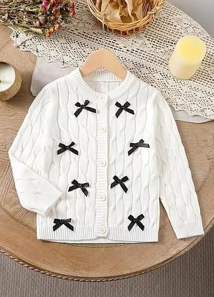 Трендовый кардиган, кофта с бантиками, реглан, свитер для девочки в школу