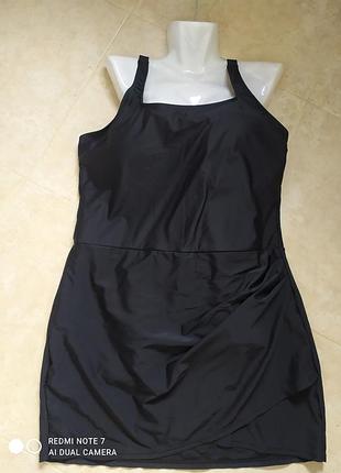 Купальник слитный черный с юбкой батал