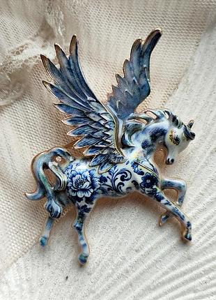 Брошь в стиле kirks folli " пегас" 6,5 см, лошадь, единорог