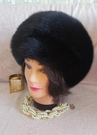100% мех норки чёрная норковая шапка норочка под пальто пуховик шуба полушубок