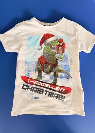 Новорічна 🎅 різдвяна 🎄 футболка діно 🦖 george 8-9 років, 128-135 см