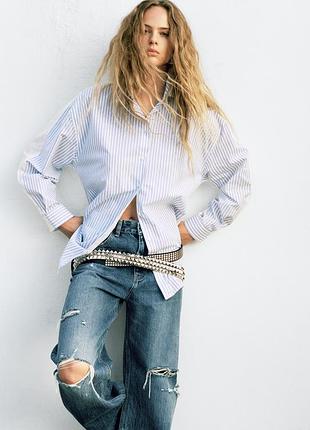 Полосатая поплиновая рубашка оверсайз zara