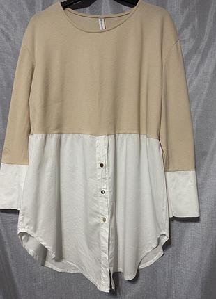 Удлиненная комбинированная блузка new collection