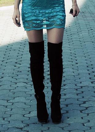 Ботфорти чорні замш