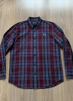 Мужская плотная тёплая хлопковая рубашка в клетку fred perry