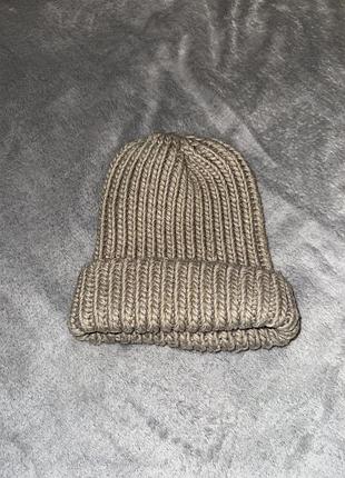 Бежева в'язана шапка new look / об'ємна шапка біні грубої в'язки