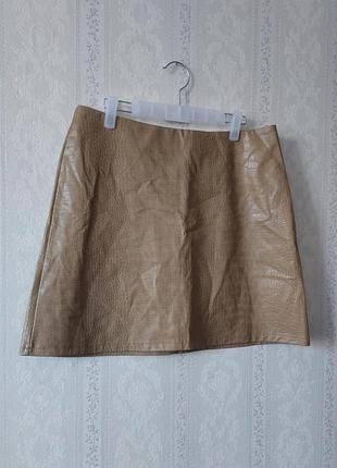 Юбка трапеция из экокожи, имитация крокодиловой кожи🤎